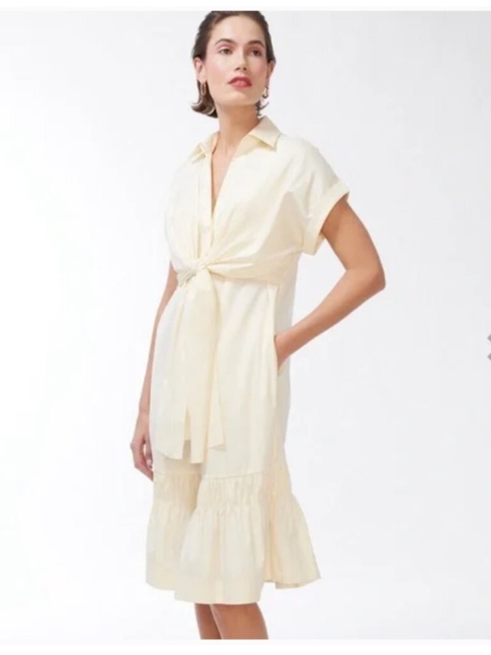 NWT Chico’s Black Label Poplin Big Bow Dress Neutral Cream Large